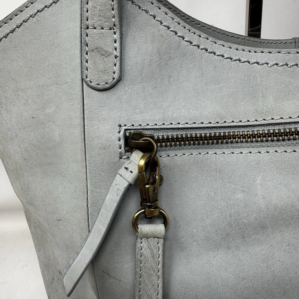 Born® Bethany Leather Tote/Shoulder Blue Braid Detail Zip Closure Medium Size